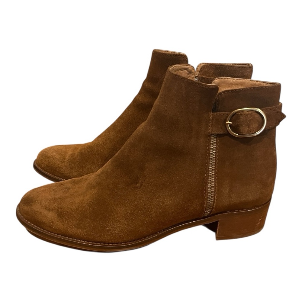 Aquatalia Orleena brown suede buckle detail ankle boots booties size 9.5